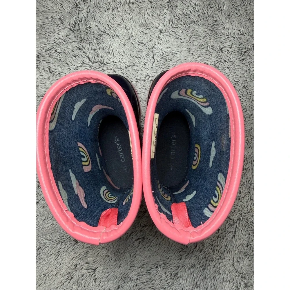 Carters Toddler Girls Navy Rainbow Cloud Waterproof Rubber Rain Boots Sz 4 Baby